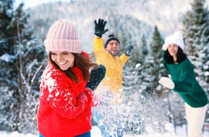 Happy,Friends,Playing,Snowballs,Outdoors.,Winter,Vacation snowball fight nyc